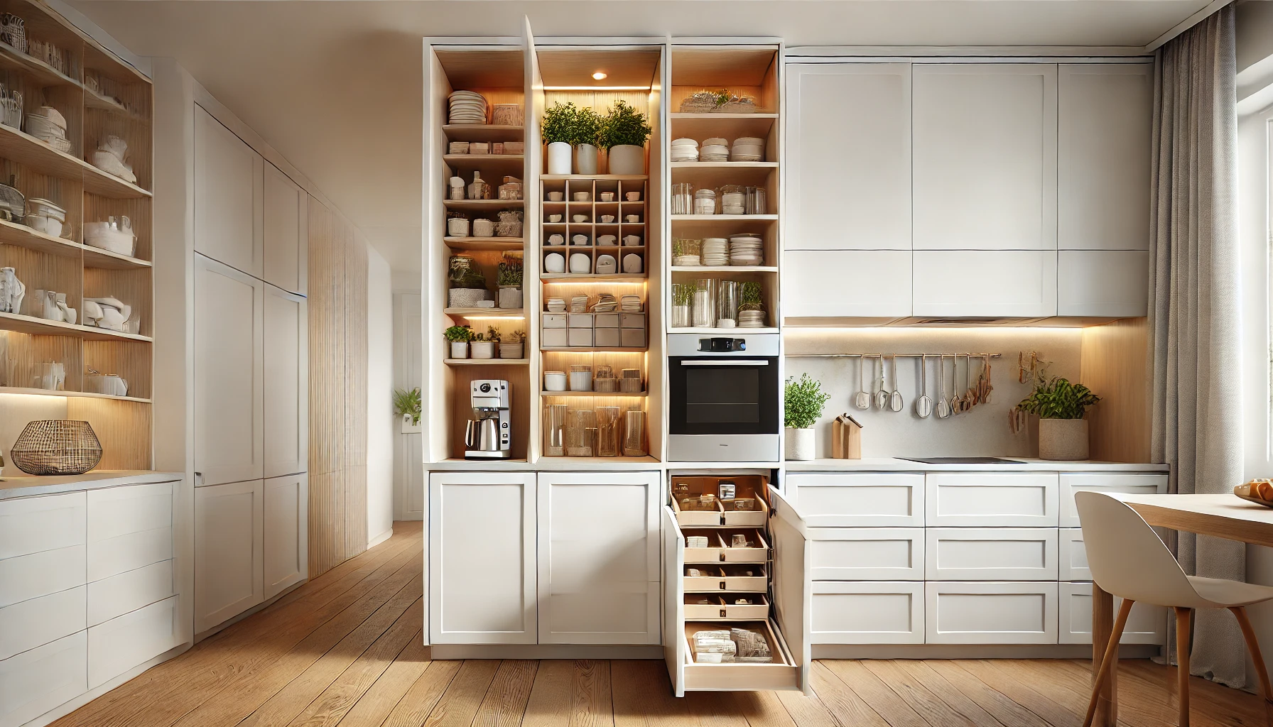 Kitchen Cabinet Design With Electric Radiant Mounted Niche photo